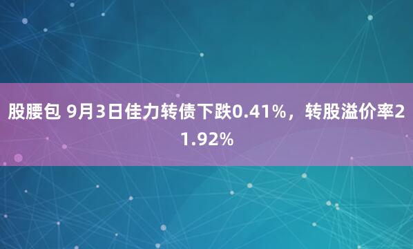 股腰包 9月3日佳力转债下跌0.41%，转股溢价率21.92%